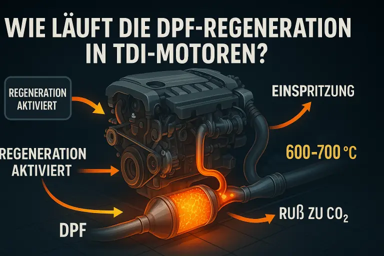 Anzeige „DPF-Regeneration aktiviert“ im Fahrzeug – Hinweis auf laufenden Reinigungszyklus des Dieselpartikelfilters.