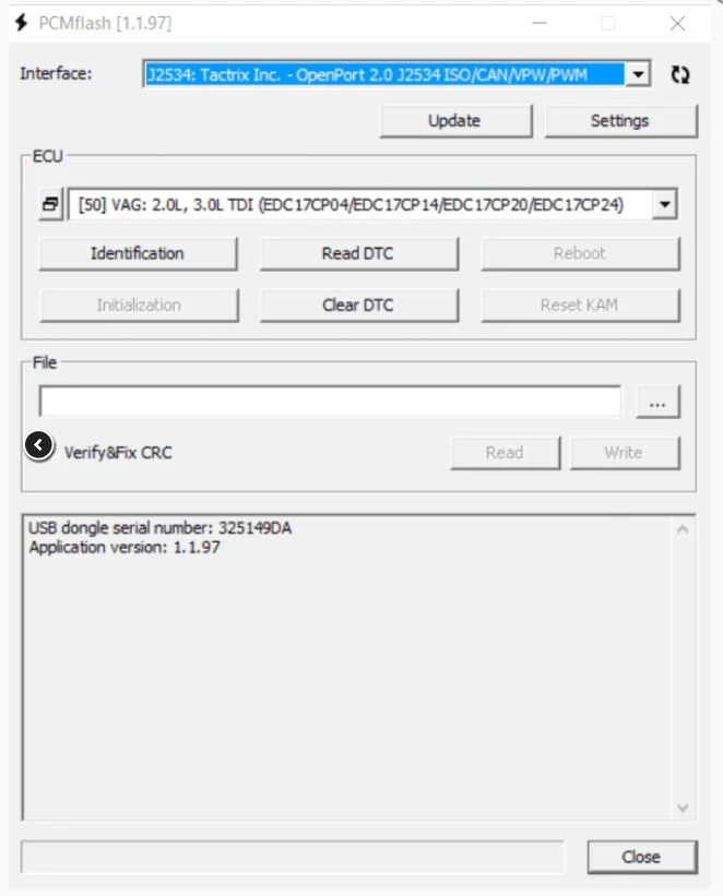 PCMFlash – Programmoberfläche