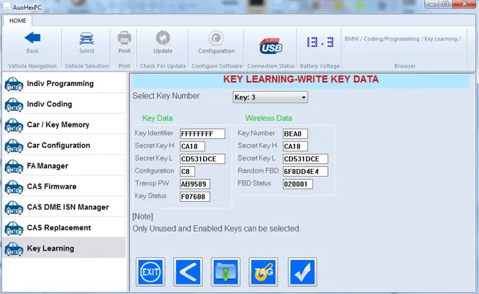 Autohex II – Key Learning Autohex II – Key Learning/Schlüssel-Daten, Screenshot/Ansicht