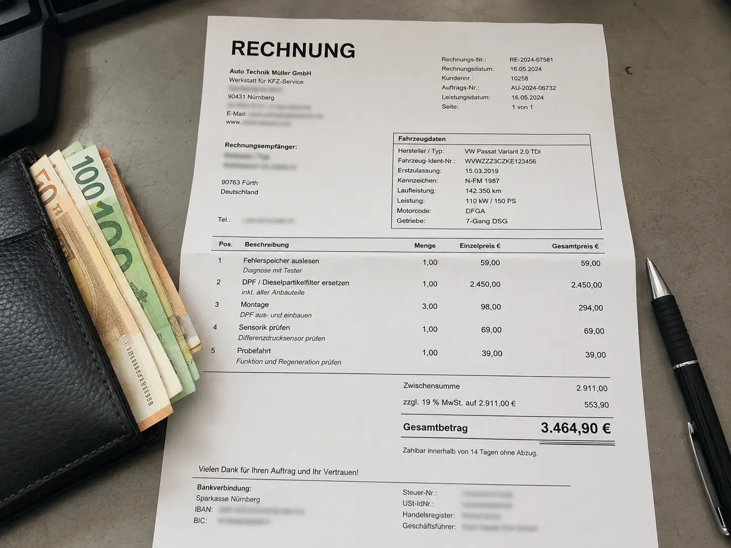 Erschreckend hohe KFZ Rechnung für DPF Partikelfilter Austausch und Abgasanlage Reparatur