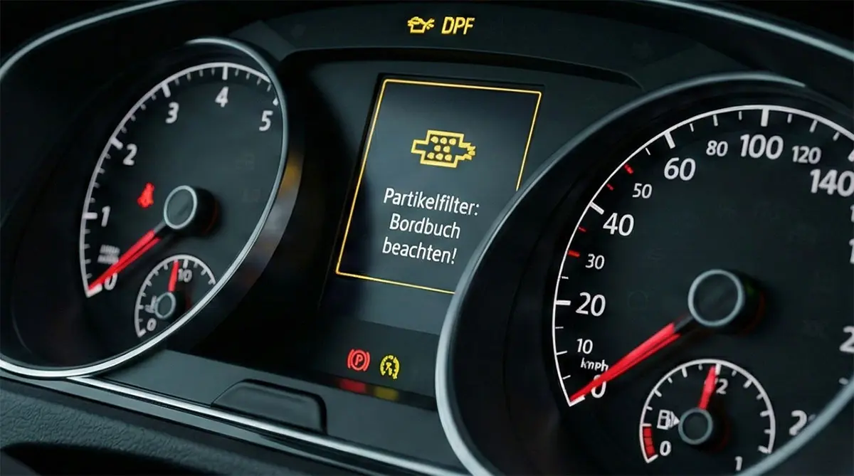 DPF Warnlampe leuchtet auf im Cockpit Instrumententafel Fehler Defekt Abgasanlage