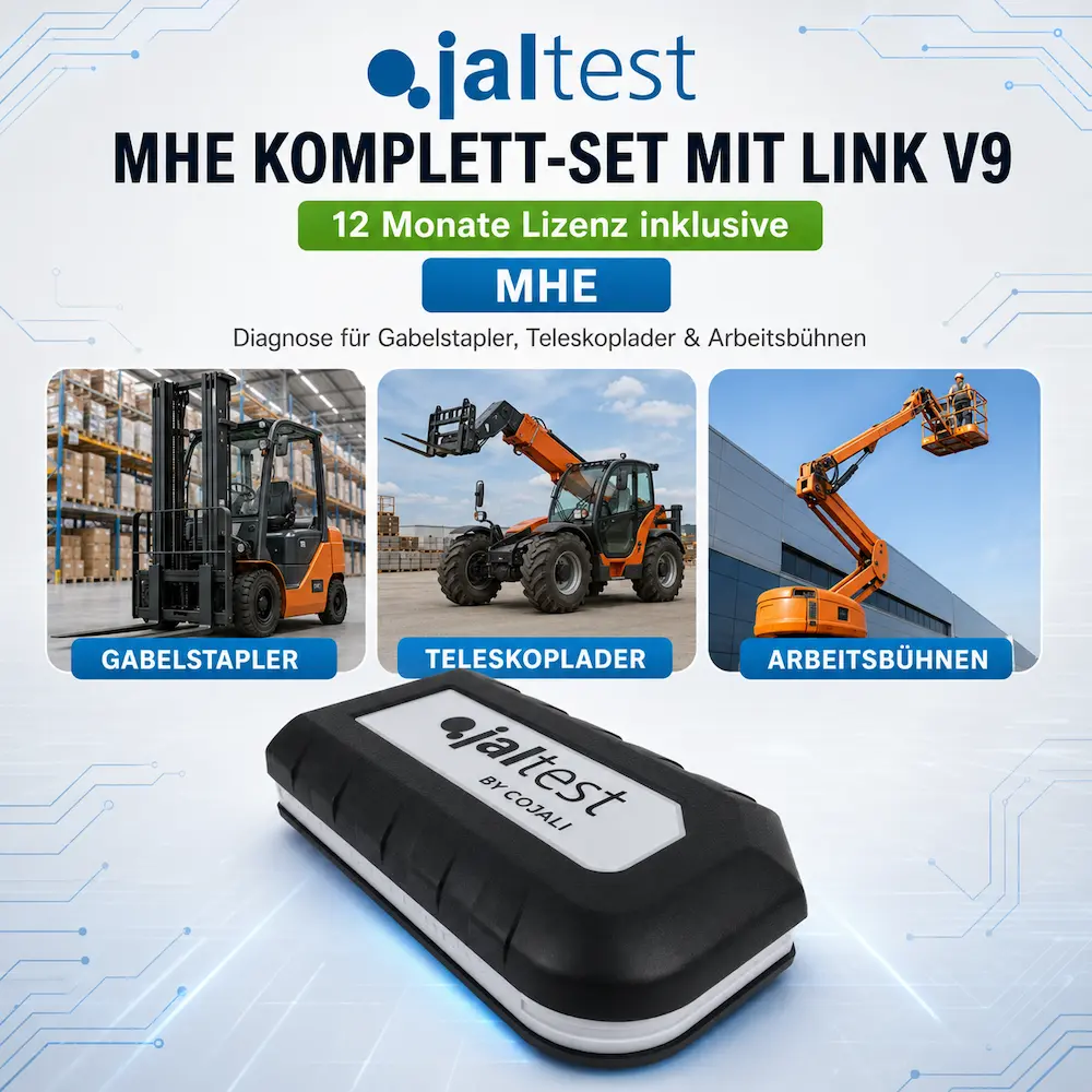 Jaltest MHE Komplett-Set mit Link V9 – Diagnose für Gabelstapler, Teleskoplader & Arbeitsbühnen – 12 Monate Lizenz inklusive