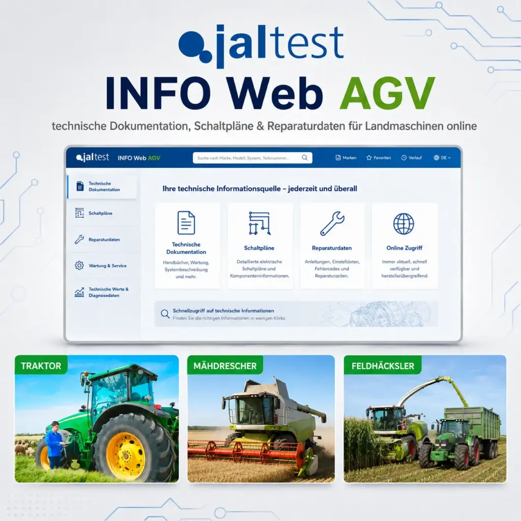 Jaltest INFO Web AGV – technische Dokumentation, Schaltpläne & Reparaturdaten für Landmaschinen online