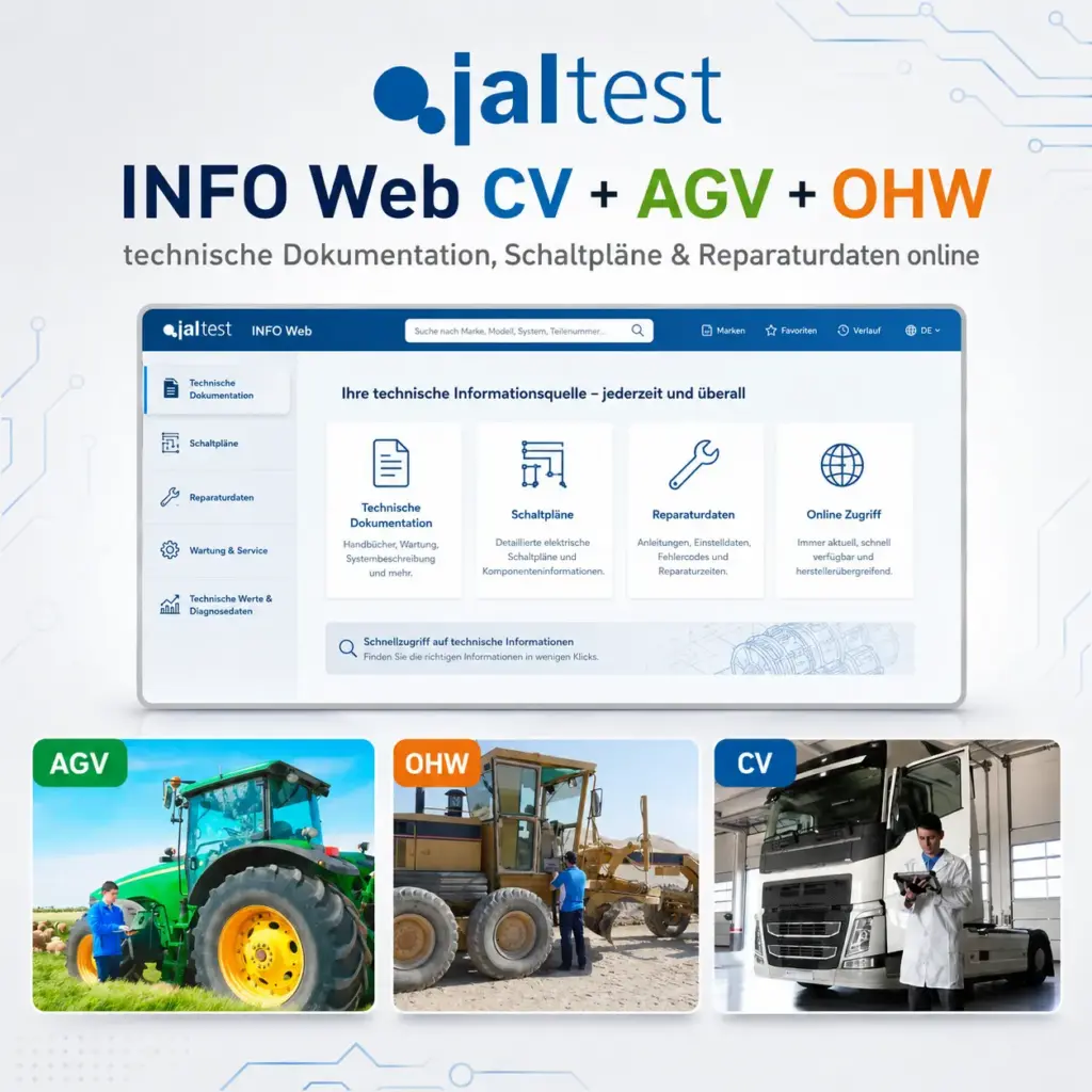 Jaltest INFO Web CV + AGV + OHW – technische Dokumentation, Schaltpläne & Reparaturdaten online