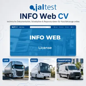 Jaltest INFO Web CV für LKW, Busse, Trailer und LCV: Schaltpläne, Fehlercode-Hilfen, Wartungs- und Reparaturdaten. Monats- oder Jahreslizenz.