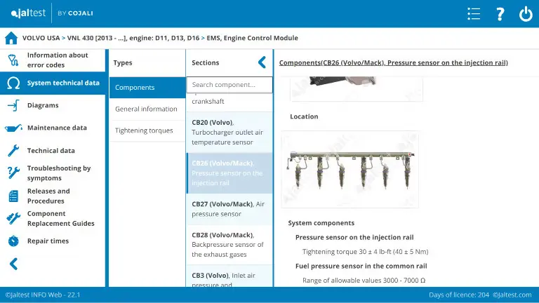 Jaltest INFO Web technische Systemdaten und Sollwerte für CV AGV und OHW