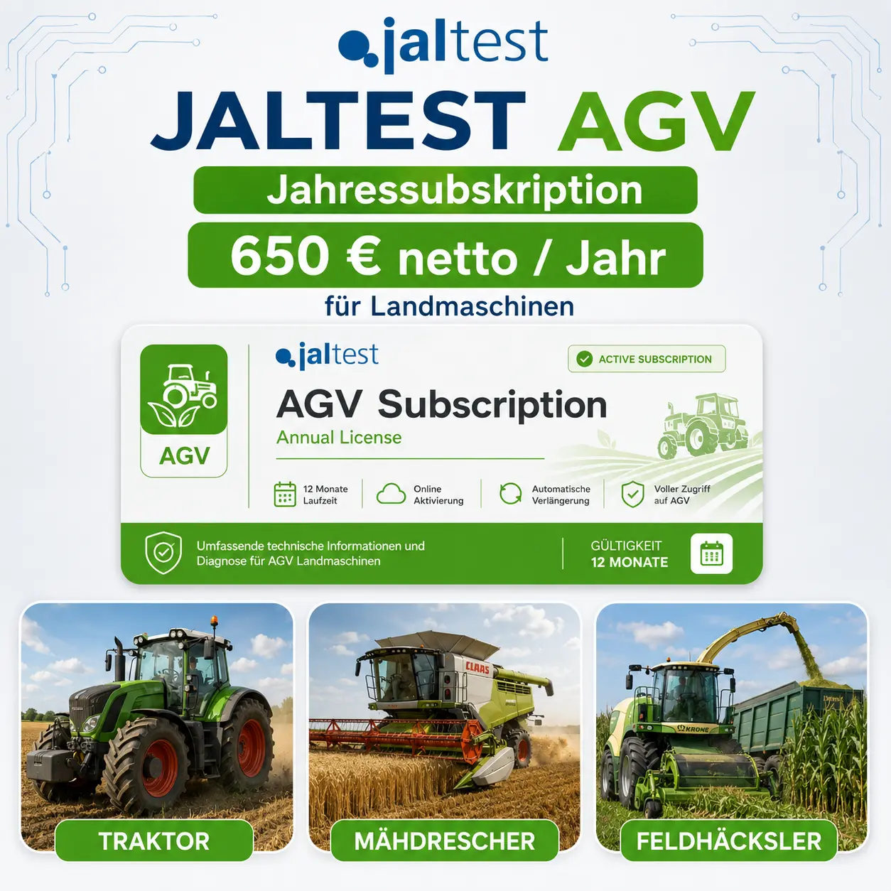 Jaltest AGV Jahres-Subskription – 12 Monate Lizenzverlängerung für Landmaschinen