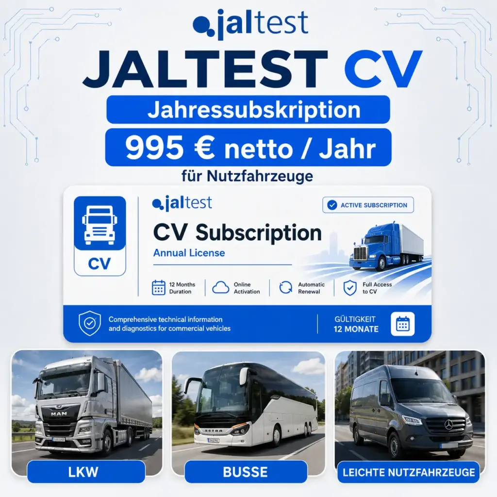 Jaltest CV Jahres-Subskription – 12 Monate Lizenzverlängerung für LKW, Busse, Trailer & LCV