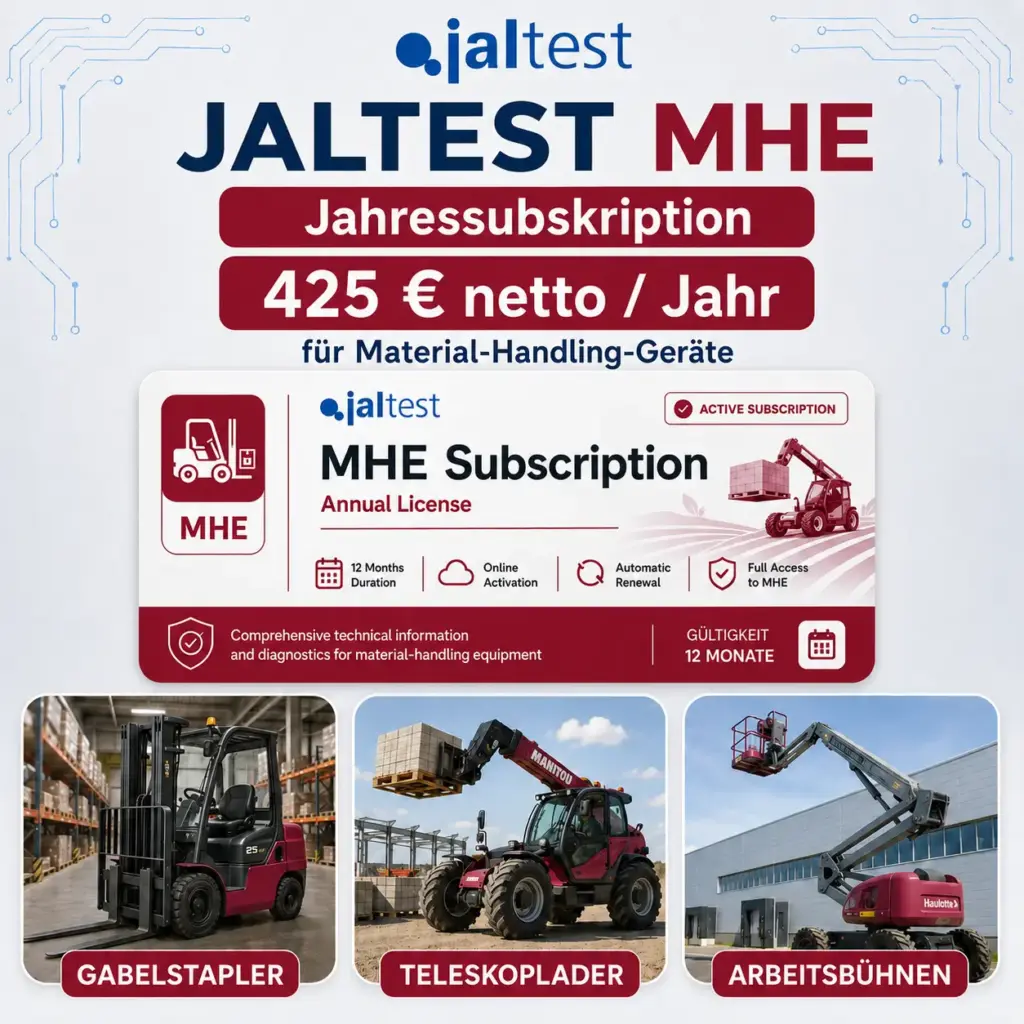 Jaltest MHE Jahres-Subskription – 12 Monate Lizenzverlängerung für Gabelstapler, Lagertechnik & Arbeitsbühnen