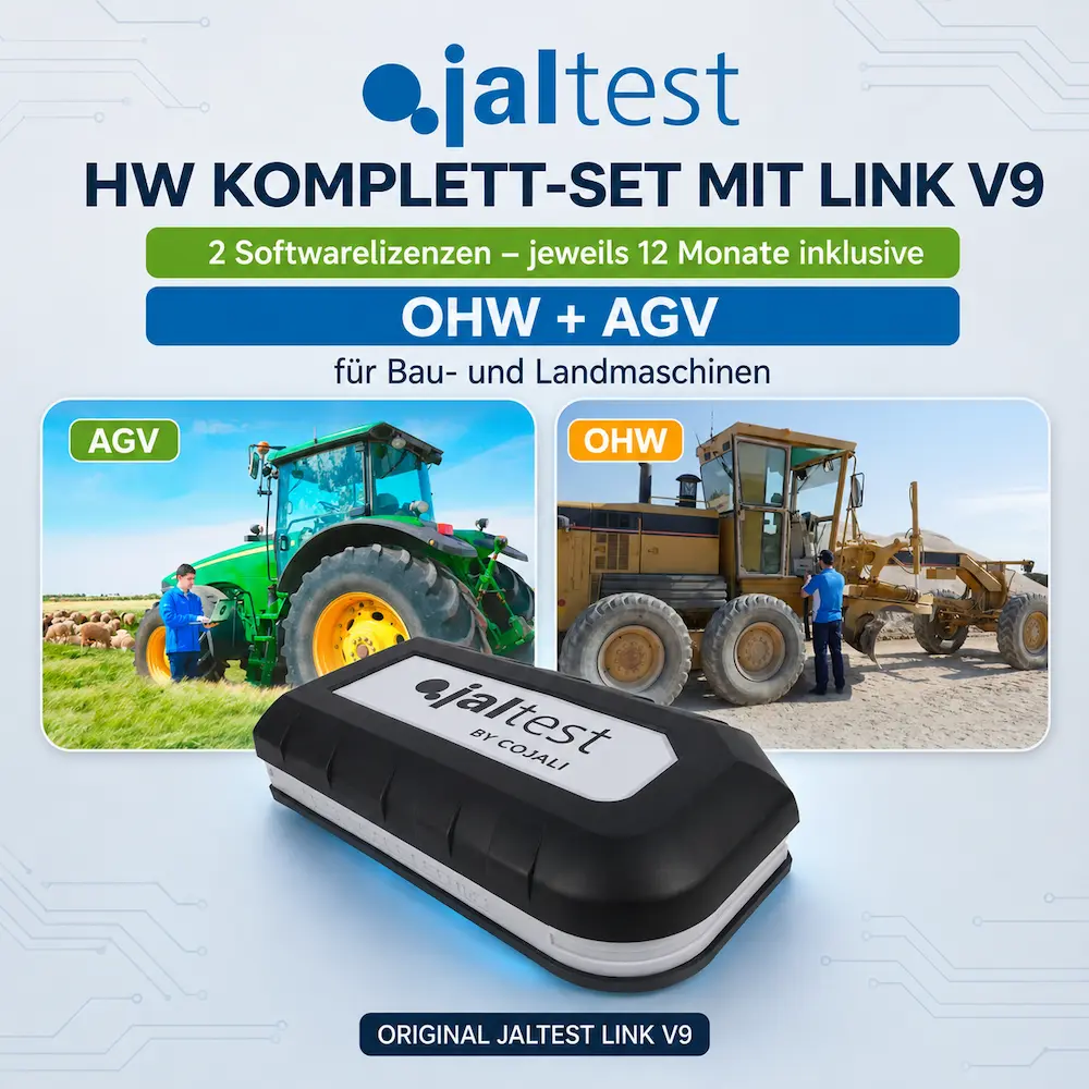 Jaltest HW Komplett-Set mit Link V9 – OHW + AGV für Bau- und Landmaschinen – 2 Softwarelizenzen jeweils 12 Monate inklusive