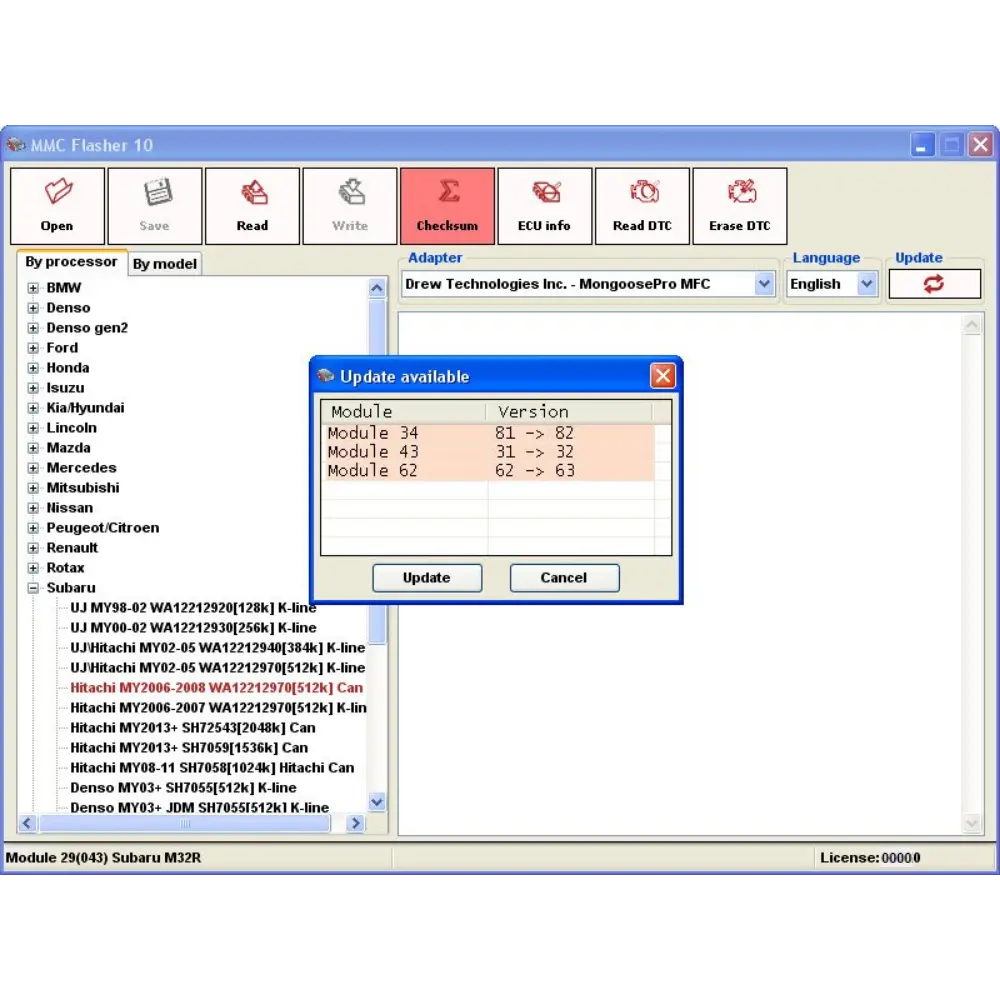 MMC Flasher Software Programm für ECU Flash Checksum DTC und Module