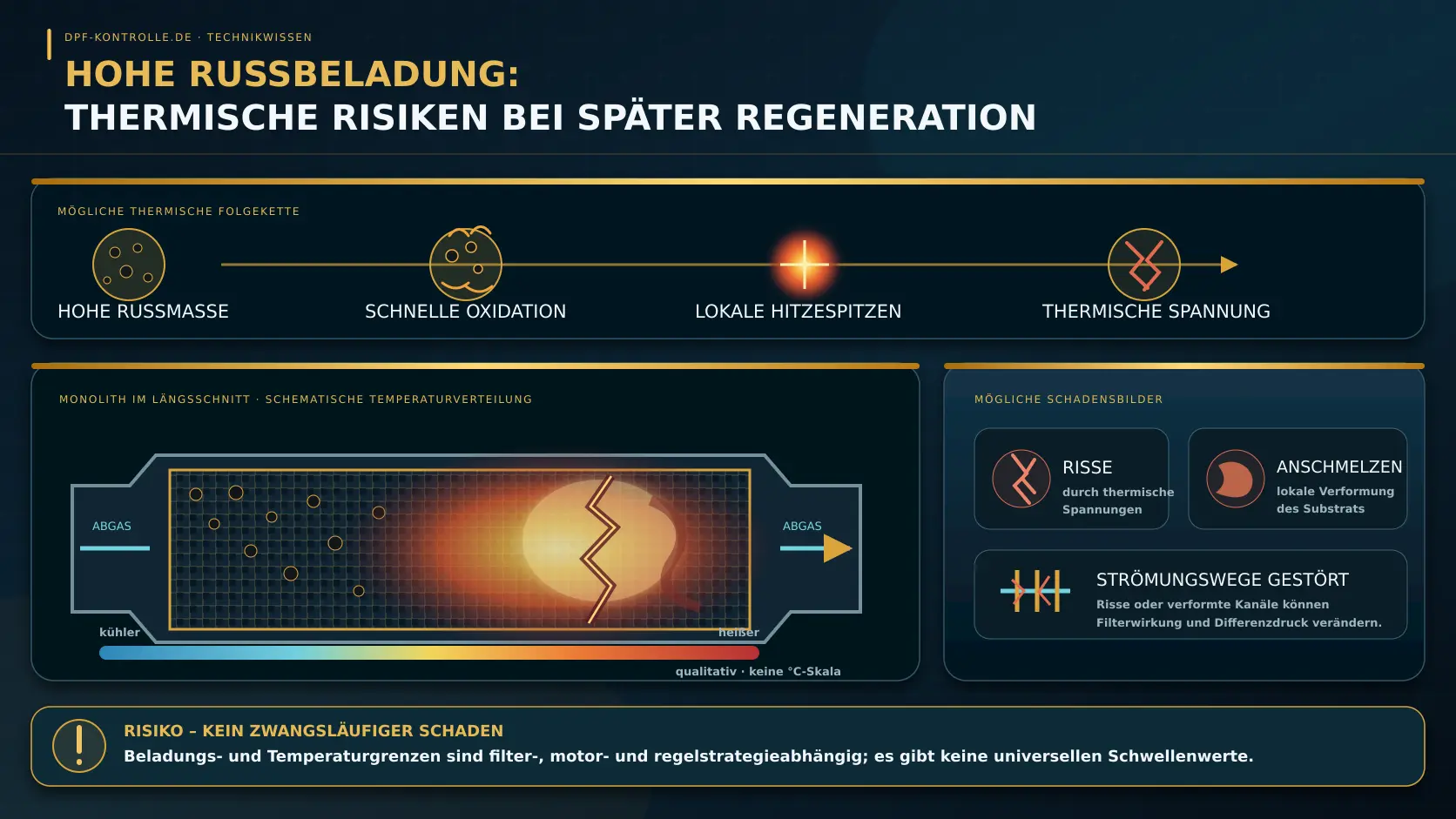 Lokale Temperaturspitzen und thermische Spannungen bei der Regeneration eines stark rußbeladenen Dieselpartikelfilters