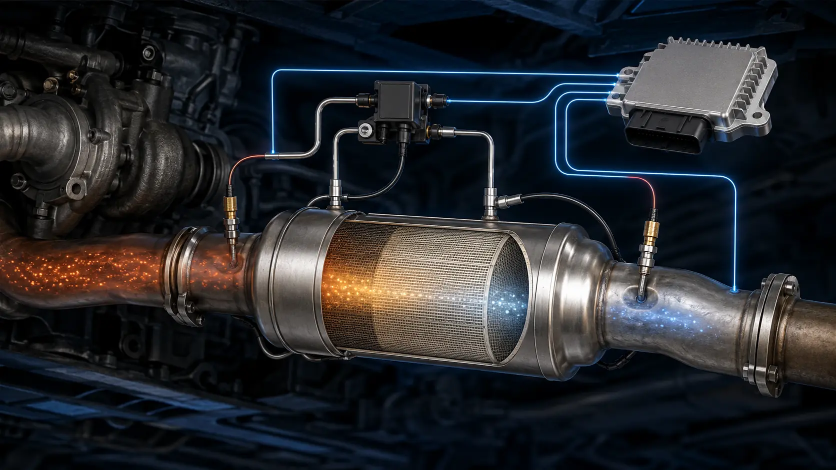 Überwachung des Dieselpartikelfilters durch Differenzdrucksensor und Abgastemperatursensoren