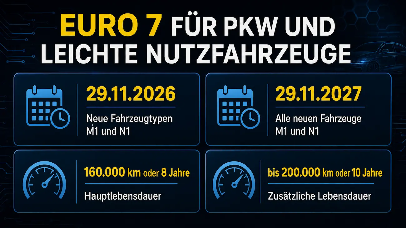 Euro-7-Termine für Pkw und leichte Nutzfahrzeuge sowie Anforderungen an die Dauerhaltbarkeit