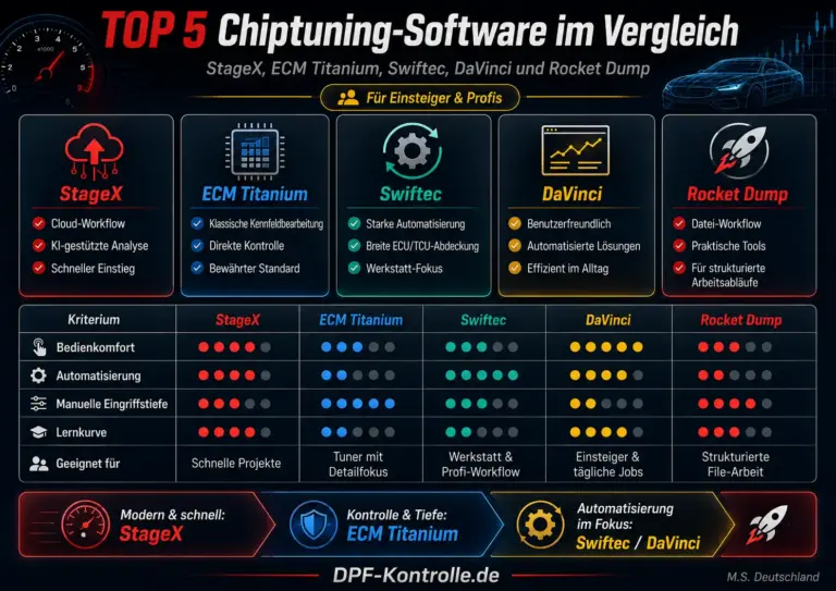 🚀🧠 TOP 5 Chiptuning-Software im Vergleich – StageX, ECM Titanium, Swiftec, DaVinci und RocketDump 🔧