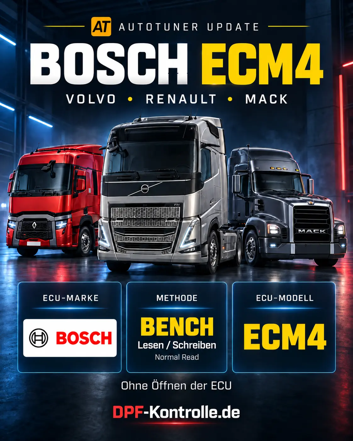 AutoTuner-Update für Bosch ECM4: Bench Lesen und Schreiben für ausgewählte Volvo-, Renault- und Mack-Lkw