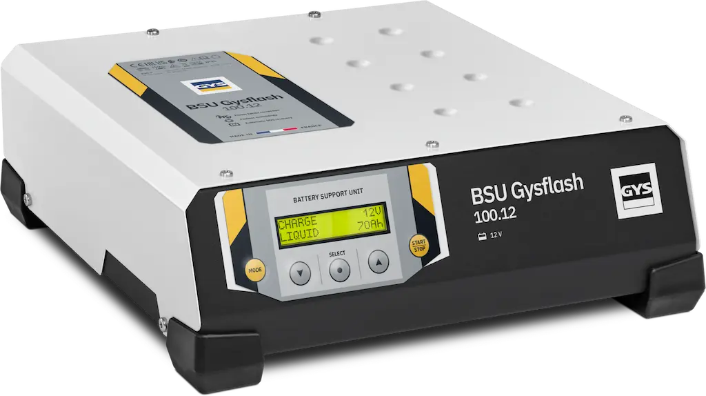 GYS GYSFLASH 100.12 HF – Profi-Ladegerät, Netzgerät & Batteriestützgerät 12 V / max. 100 A, Ref. 029071, 2 × 2,5-m-Kabel, Showroom, DIAG+, Batteriewechsel, IP21